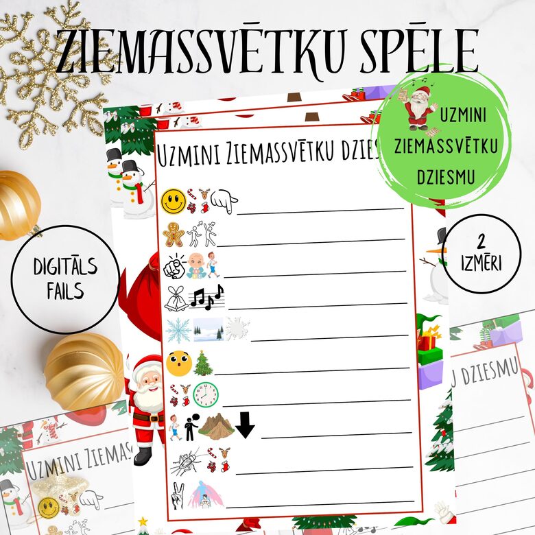 Ziemassvētku spēle "Uzmini Ziemassvētku Dziesmu", digitāls PDF fails
